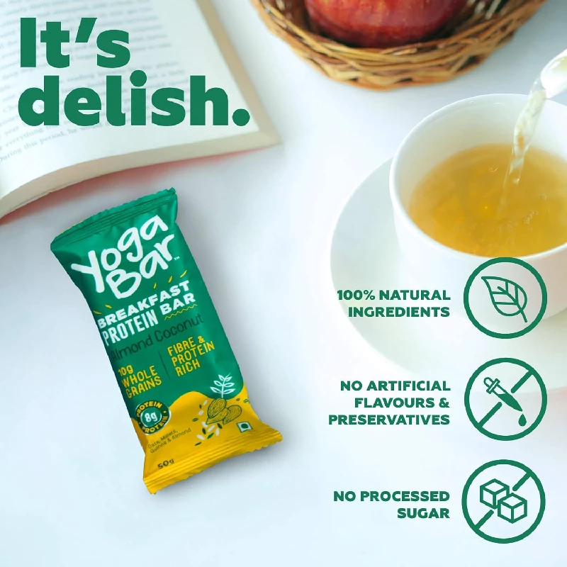 Yoga Bar Breakfast Protein Variety Bar - Almond Coconut, 50 g Pack of 6-6.webp